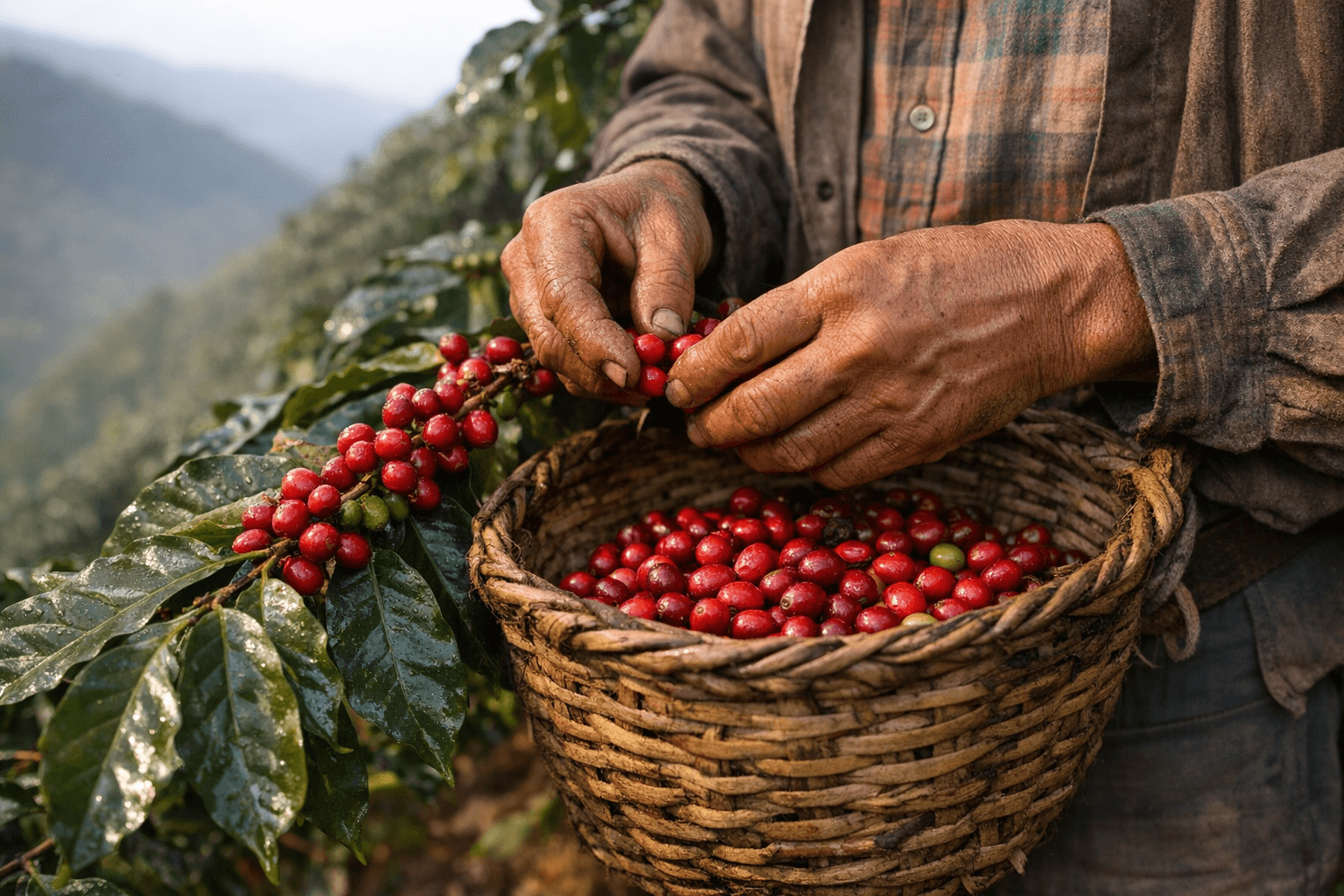 Trabajo manual de recolección en la finca familiar Nukua