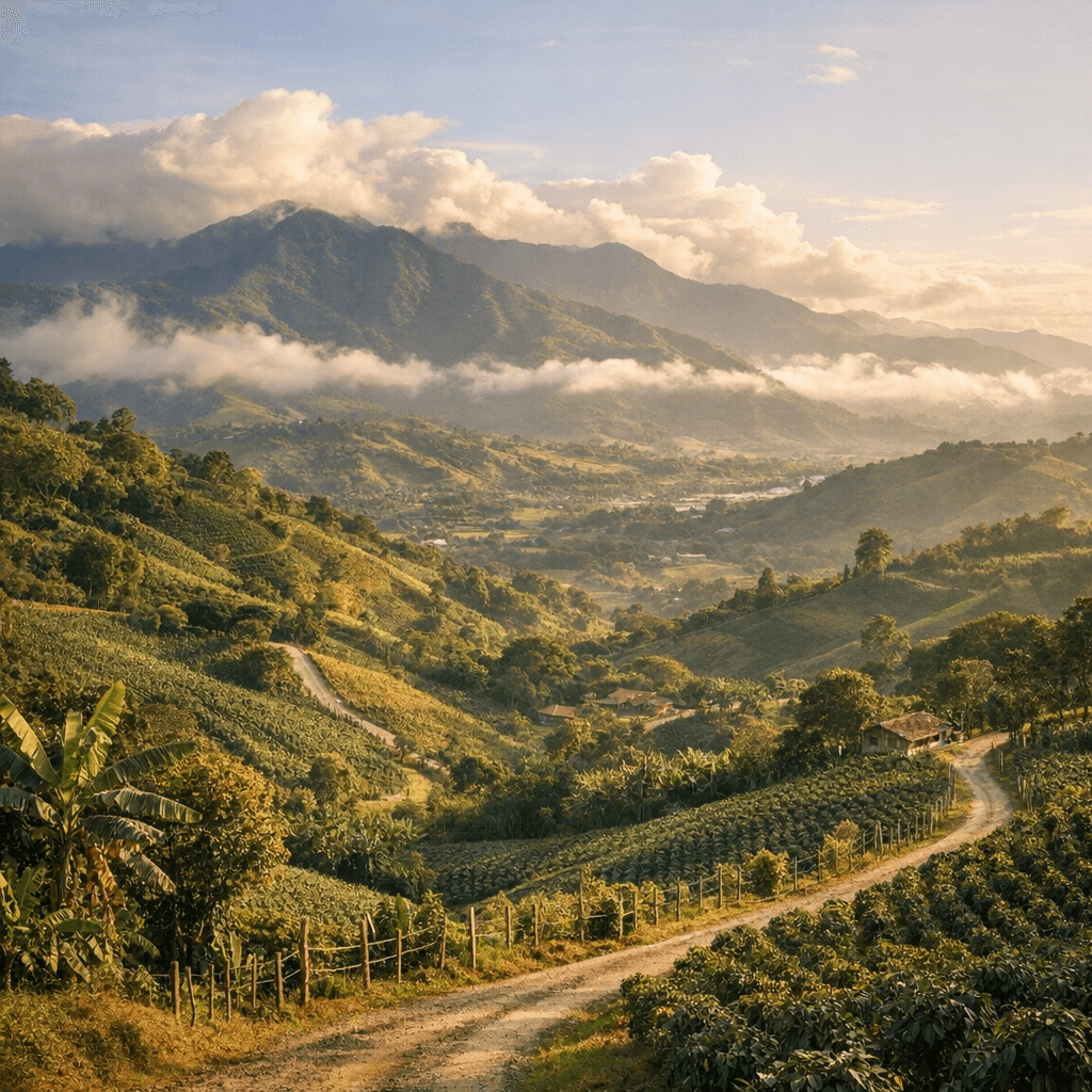 Paisaje de Risaralda con montañas y vegetación de cafetal