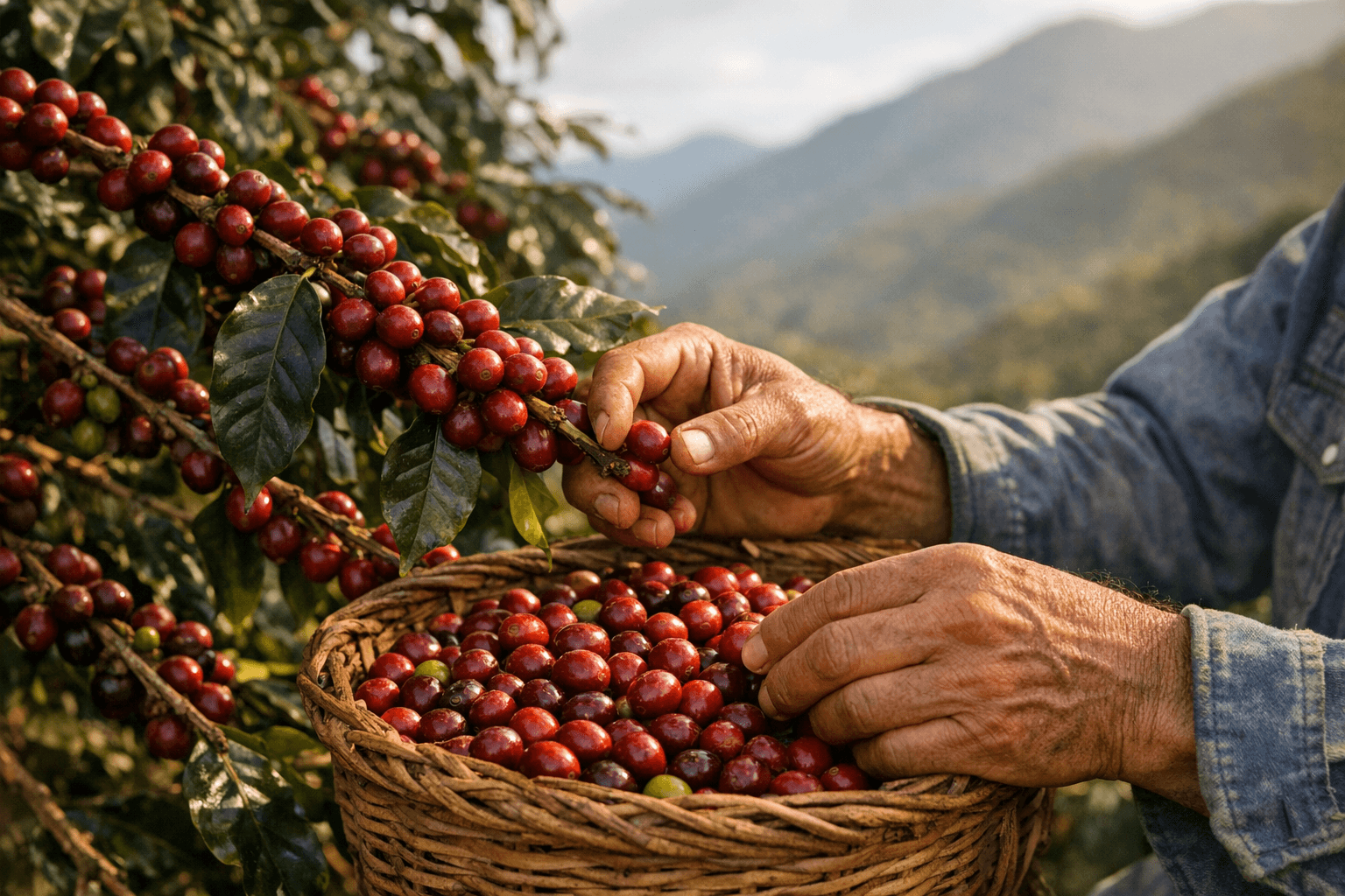 Selección manual de cerezas de café en la finca Nukua